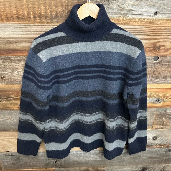 Banana Republic Vintage Y2K 100% Wool Striped Turtleneck Mens L Grandpa Sweater - Picture 1 of 8